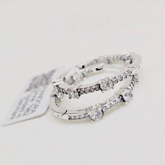 Pandora Sparkling Hoop Earrings NEW - Picture 3 of 5